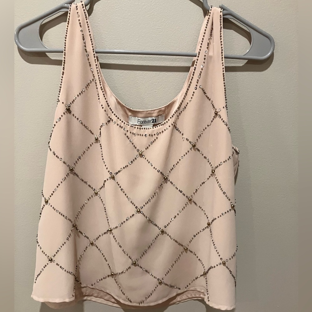 Forever 21 Tan Top with Bead and Sequin design